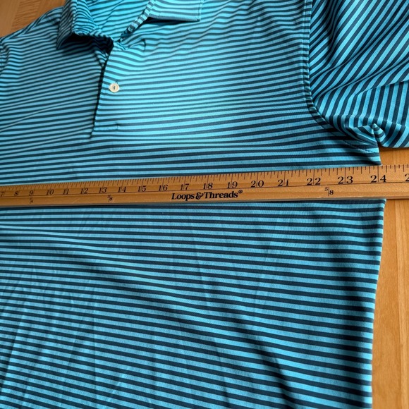 Peter Millar Summer Comfort Golf Polo Blue Stripe Kinloch Logo Men's Large - Picture 6 of 9
